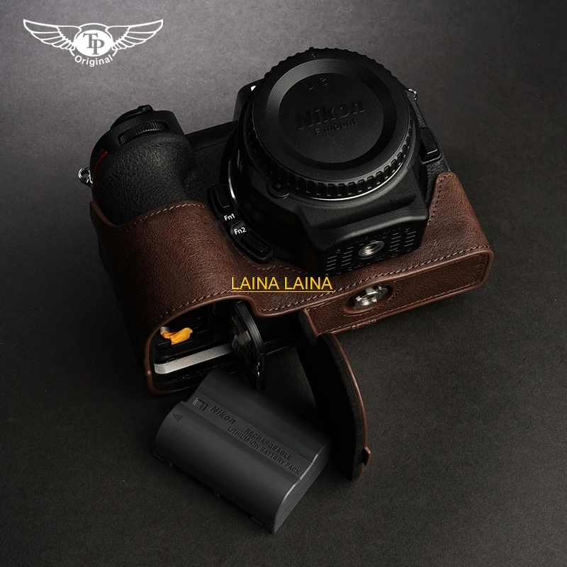 Bolsa de couro legítimo para câmera fotográfica, feita à mão, para Nikon Z5 Z6II Z7II Z6 Z7, com capa protetora e base.