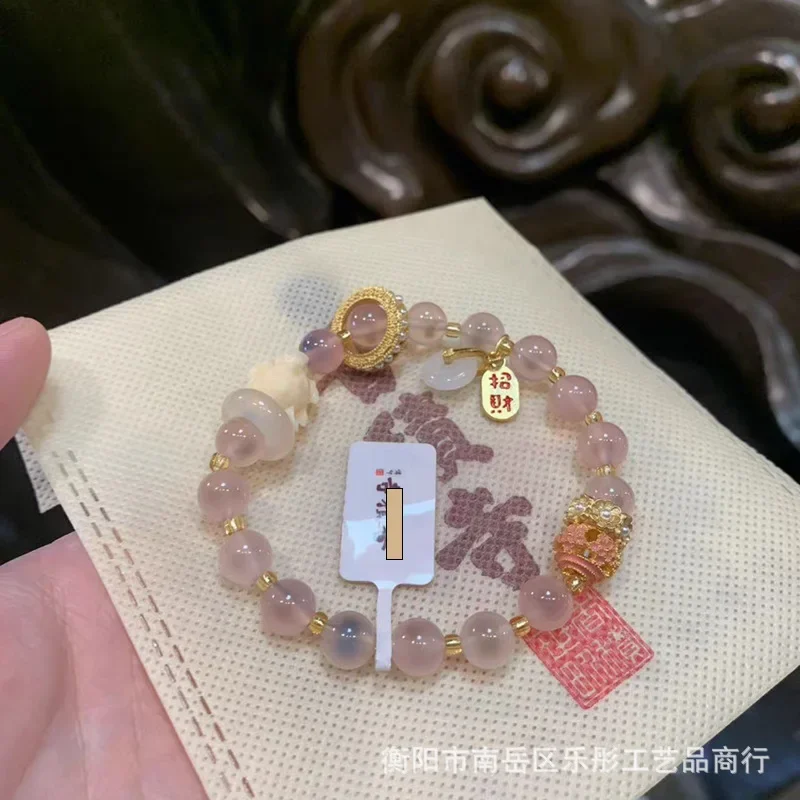 Temple Buddha Incense Ash Temple Lucky Blue Sugar Heart Nine-tailed Fox Glaze Bracelet White Girlfriend Gift Agate Hand String