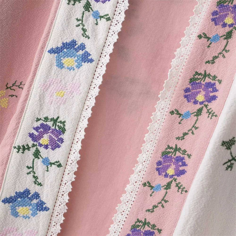 UNIZERA 2025 New Women's Casual Fashion European and American Style Design Cotton Flower Embroidered Long Shirt