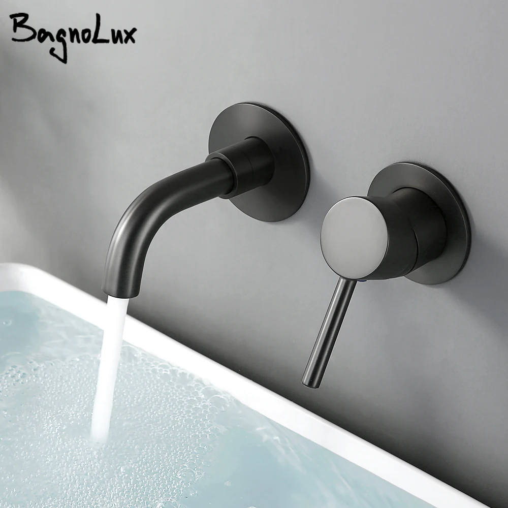 Bagnolux Black Chrome Rose Gold Brushed Polished Brass Single Handle Hot Cold Water Wall Mounted Embedded Bathroom Basin Faucet