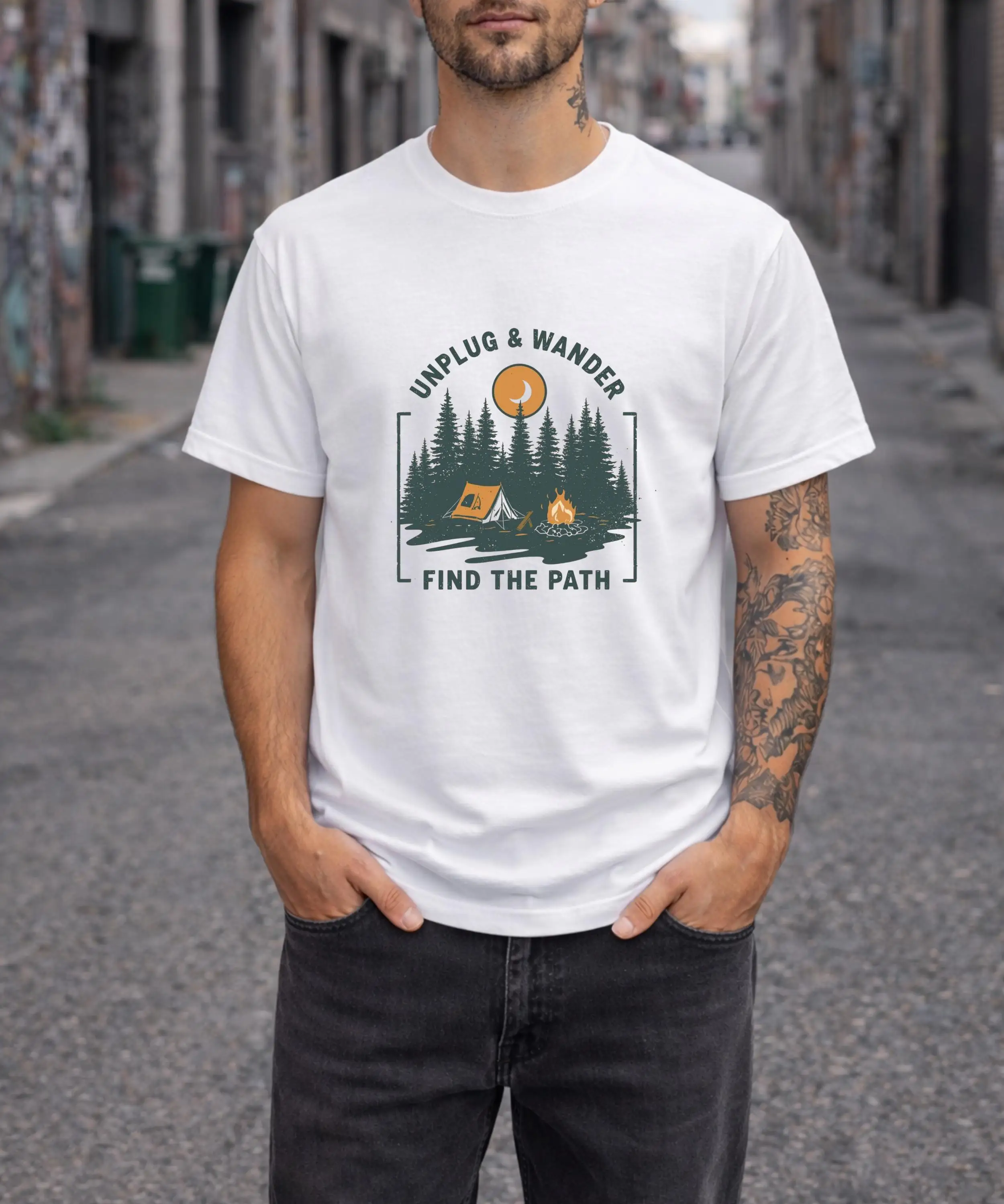 Unplug & Wander Shirt, Camping T-Shirt, Outdoor Adventure Tee Retro Sunset Mountain Shirt Nature Lover Graphic Tee Off Grid Club