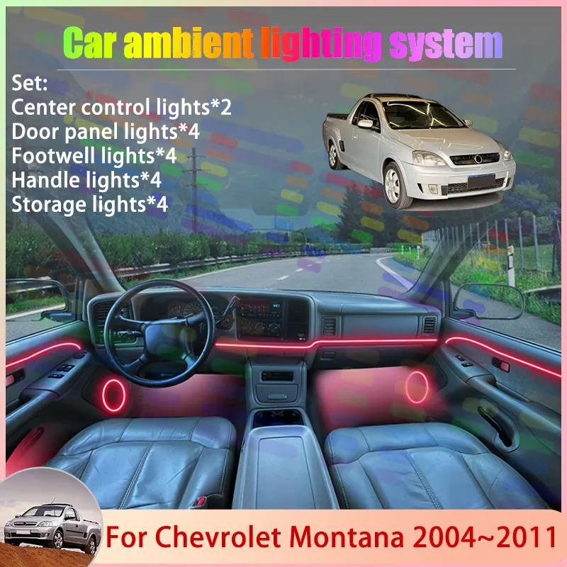 Для Chevrolet Montana 2004-2011 MK1: Комплект атмосферной RGB-подсветки салона 2/24 в 1, лампы-светильники, аксессуары для создания атмосферы Для Chevrolet Montana 2004-2011 MK1: Комплект атмосферной RGB-подсветки салона 2/24 в 1, лампы-светильники, аксессуары для создания атмосферы