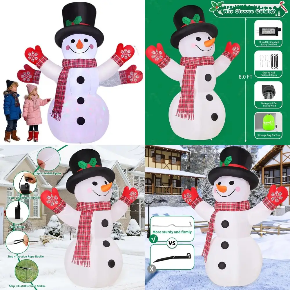 

8-футовый надувной снеговик со светодиодной подсветкой для наружных рождественских украшений двора