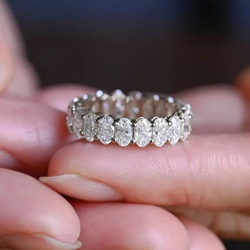 RAPRGOLD GRA Certified 0.5ct Oval Cut Moissanite Eternity Ring for Women Lab Diamond Engagement Wedding Rings Fine Jewelry Gifts
