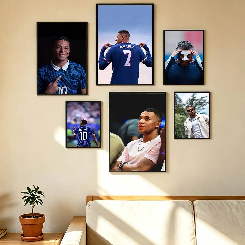 Football K-Kylian M-Mbappe Poster Waterproof Wall Art Sticker For Bar Living Room Vintage Decor High Quality Print Gift