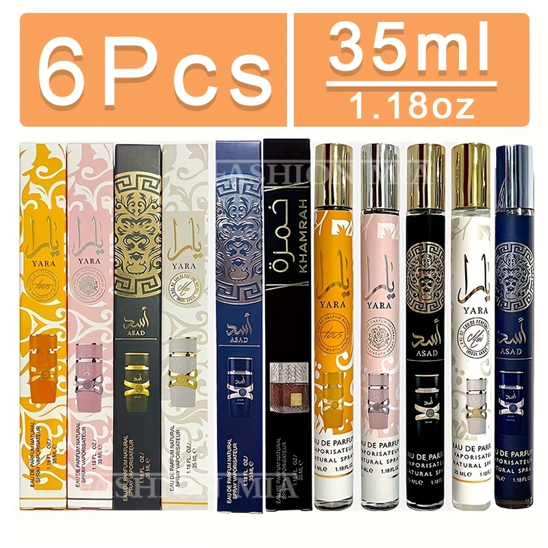 6PCS 35ml Original Yara Perfume Long Lasting Fragrance Eau de Parfum Spray Arabian Perfumes For Men's & Women Portable Perfume