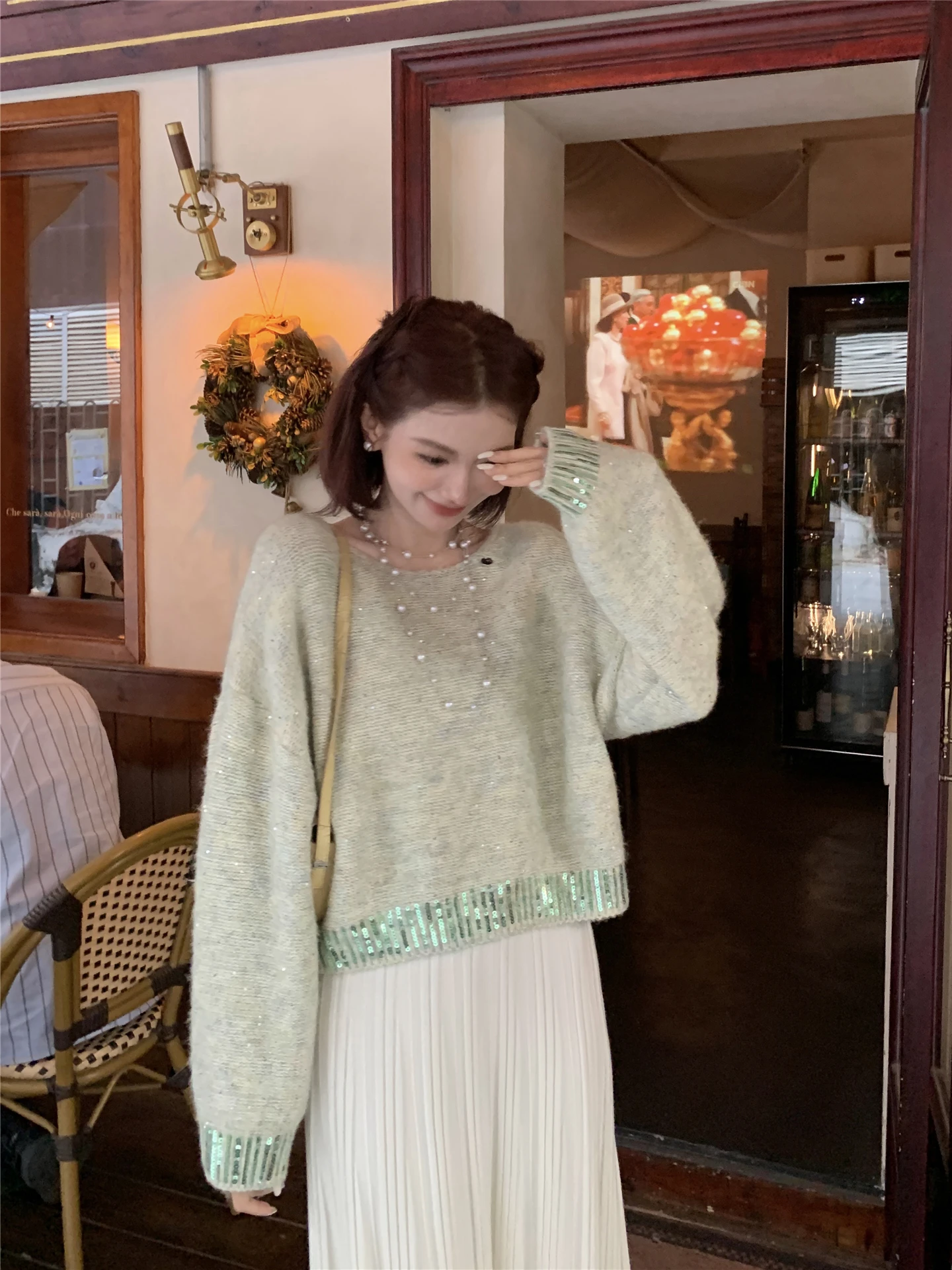 

Lamb Wool Blend Sequin Patchwork Casual Knitwear Women's Sweater Premium Feel Island Winter Sle Comfortable Fit Faionable