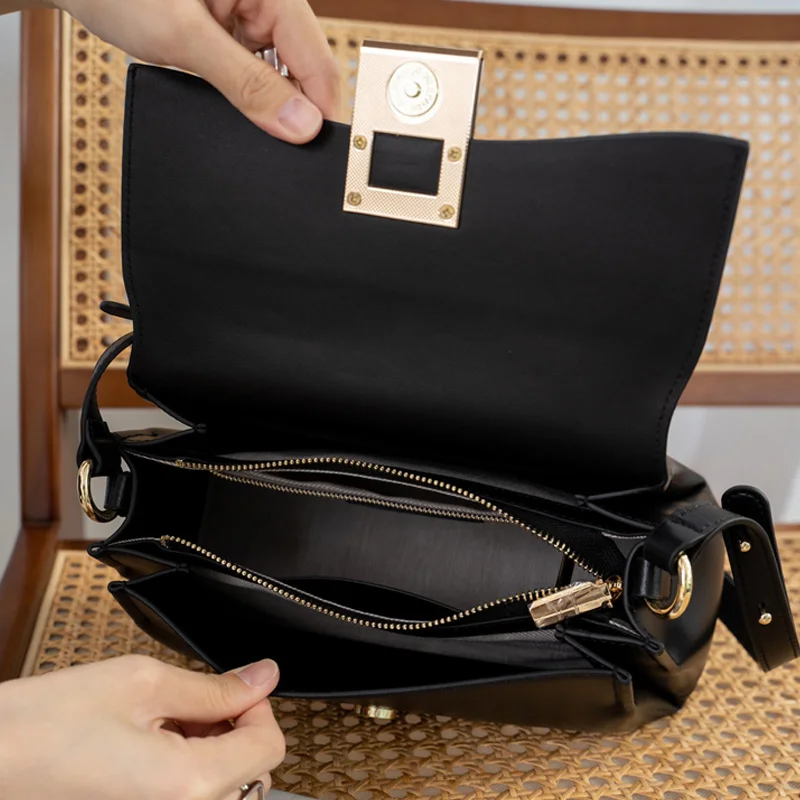 Female Split Leather Square Handbags Solid Color Women Commute Messenger Bags Fashion Simple Lady\'s Shoulder Bag Flap Pocket New