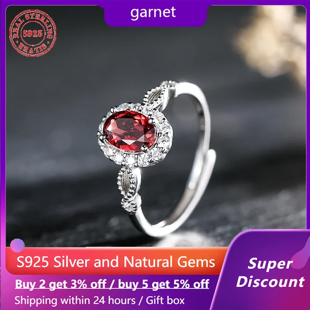 

Sweet and romantic S925 sterling silver ring with natural gemstone garnet women's ring wedding jewelry gifts accessories