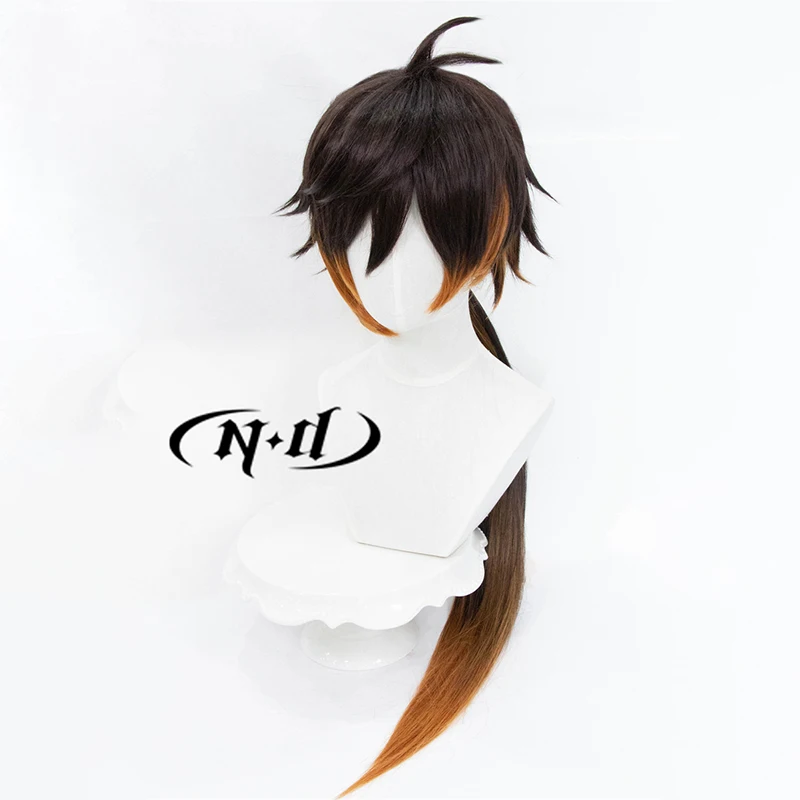 ND Zhongli Parrucchino Parrucche Cosplay Genshin Impact Parrucche per capelli Cosplay per Comic Con Coser Costume a tema Gioco Festa Resistente al calore