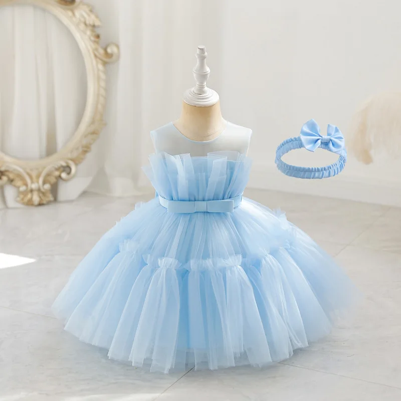 

Toddler Party Dresses Baby Birthday Dress Girl Clothes Ball Gown Kid Clothing with Headband