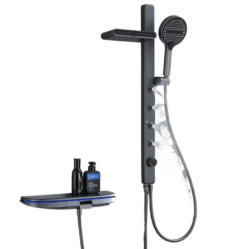 

Constant temperature digital display gun gray bathroom shower set topless spray split waist and shoulder spray massage