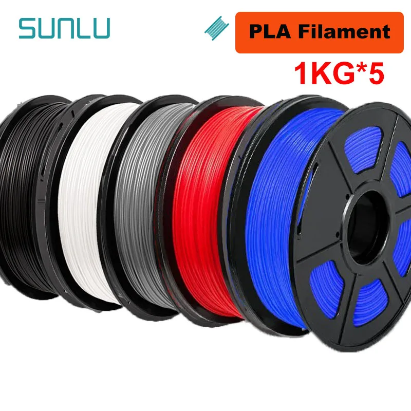 SUNLU 5 kg 3D-Filament PLA/PLA PLUS/PETG/ABS Filamnet 1,75 mm 5 Rollen 1 kg ordentlich gewickeltes 3D-Drucker-Filament für 3D-Drucker