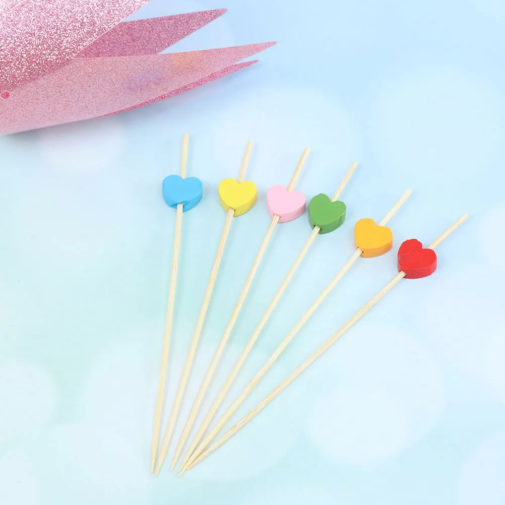 

200pcs Colorful Bamboo Fruit Picks Cocktail Sticks Forks Party Supplies Banquet Heart Shape Disposable Eco Friendly Kitchen Bar