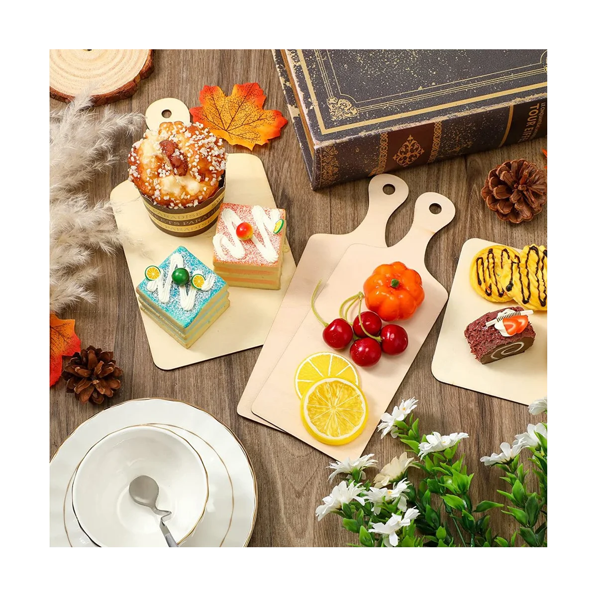 36 Pcs Wooden Mini Cutting Board with Handle Unfinished Wood Craft Mini Charcuterie Boards Paddle Blank Chopping Board image 3
