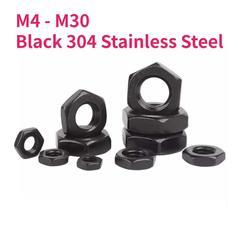 M4 M5 M6 M8 M10 M12 M14 M16 M18 M20 M24 M27 M30 Black 304 Stainless Steel Flat Hex Hexagon Thin Nut Jam Nut