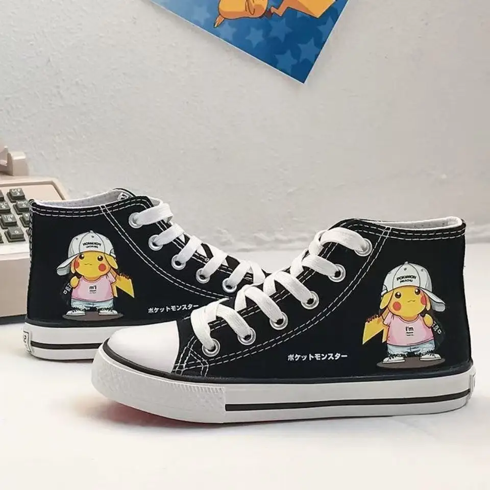 drop shipping 2025 new spring winter autumn Pikachu cartoon high top plus big size black real canvas shoes student women shoes