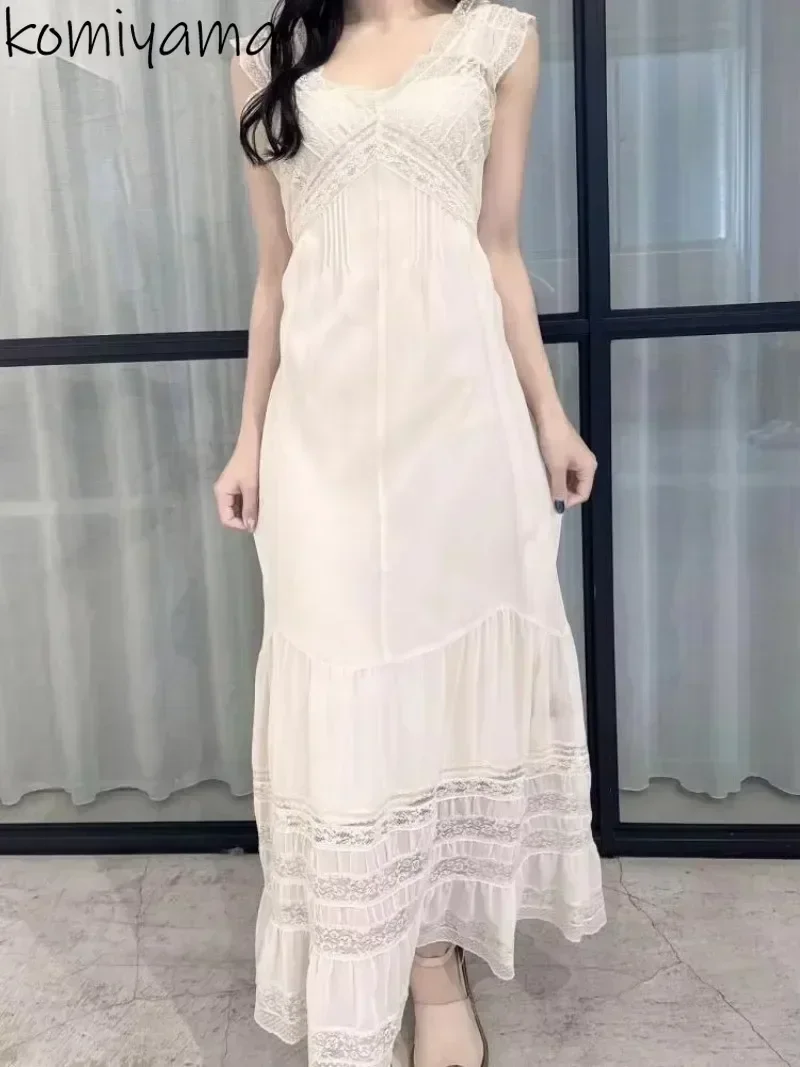 Japan Hoge Taille Jurk Terug Bandage Vestidos Mujer Vrouwen 2025 Jurken Elegante Mode Kant Vestido V-hals Mouwloze Gewaden