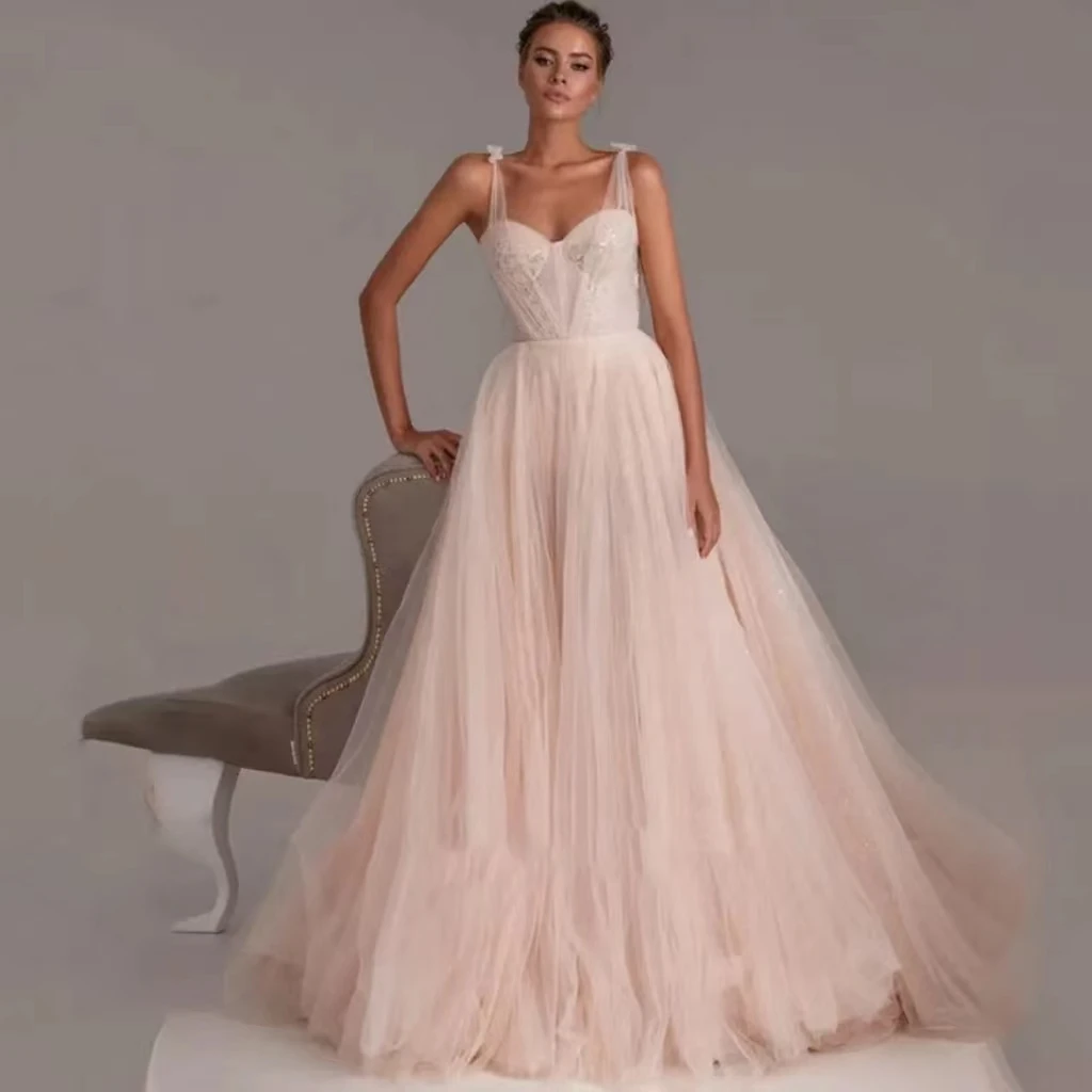 

Pink A-Line Organza Appliques Prom Dresse Sweetheart Evening Dress Exquisite Spaghetti Strap Lace Up Floor-Length 2023