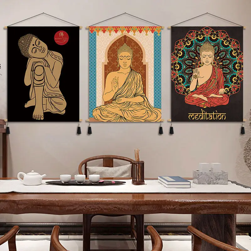 Tibetan Thangka Tapestry - Buddha Wall Hanging, Ethnic Boho Decor for Yoga Studio and Bedroom, Aesthetic Room Decoration