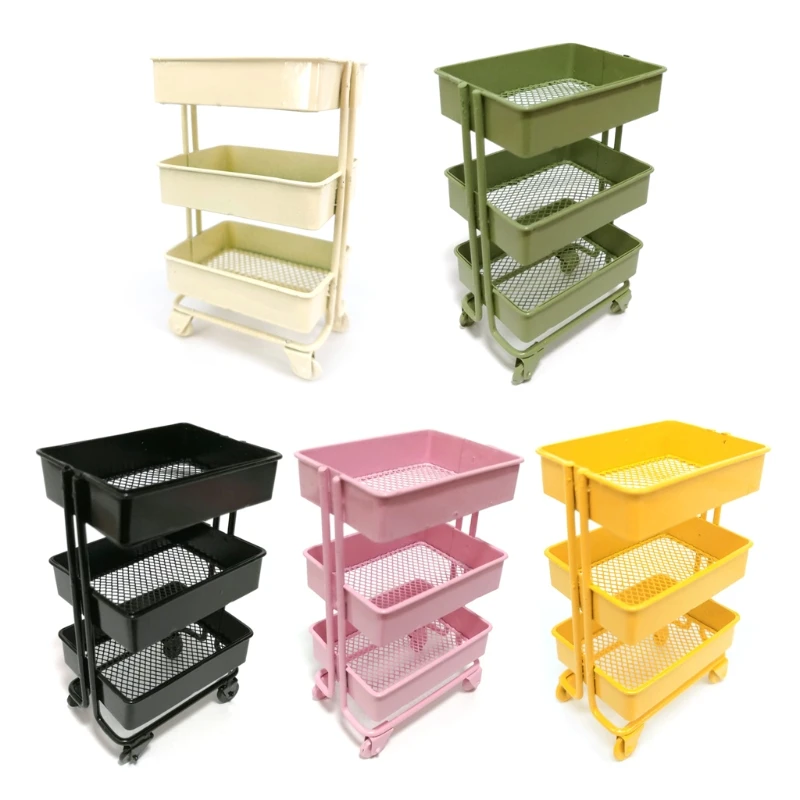 

2025 New 1:12 Dollhouse Mini Storage Cart Miniature Bookshelf with Wheels Kitchen Bedroom Furniture Display Stand Book Organizer