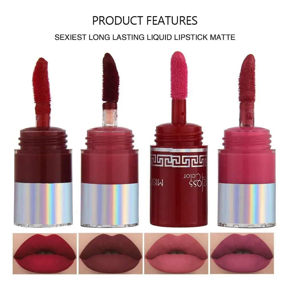 Vochtinbrengende 4-kleuren Matte Lippenstift Waterdichte Non-Stick Cup Lippenstift Set Langdurige Sexy 4 In 1 Vloeibare Lippenstift