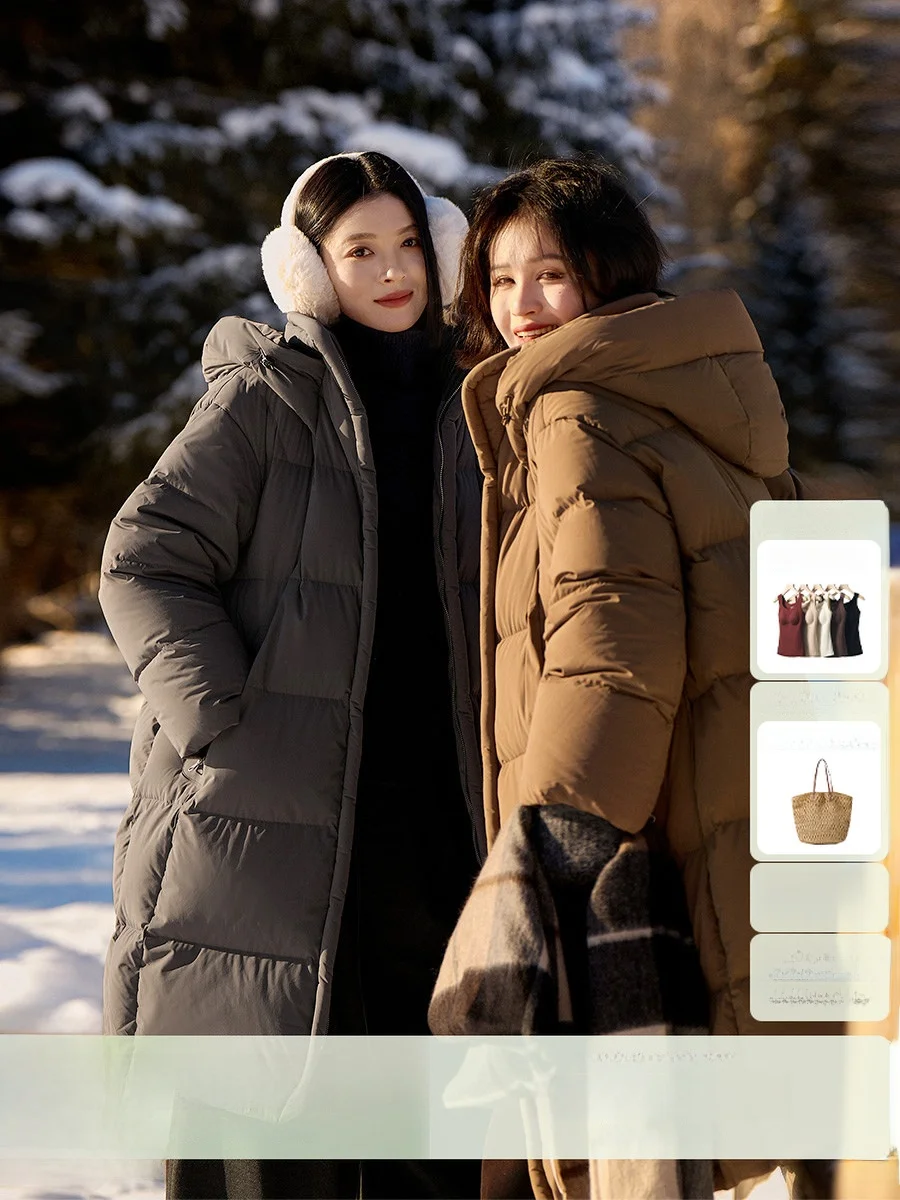 

Warm Winter Contract 95 Goose down Long Hooded ort Padded Jaet Women's Spring New Sle Straight Cut Nylon Fabric Thiened