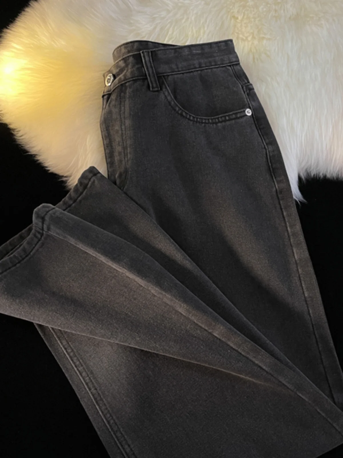 

Casual Loose Men's Straight Leg Jeans Spring Autumn Pure Color Versatile Loose Fit Casual Japanese Sle Retro 9 Pants