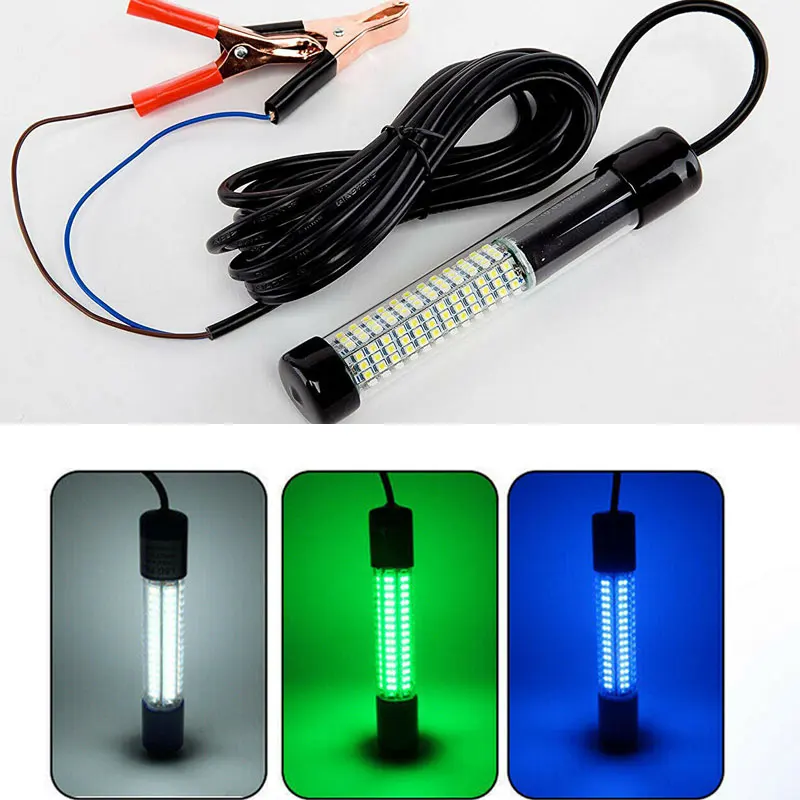 1Pc Waterproof LED Underwater Light Lamp Submersible Fishing Night 1300LM 12V 180LEDs For Outdoor Lighting 3 Colors Light