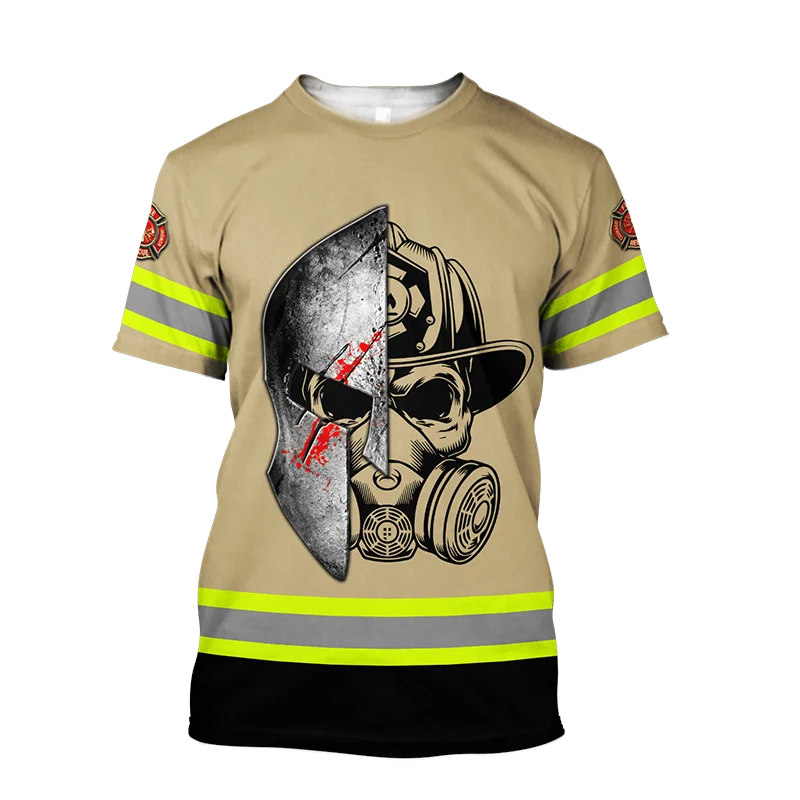 Firefighter Graphic Printed Summer Men's O-Neck T-Shirts Casual Short Sleeve Oversized Pullover Fashion Streetwear Men Clothing