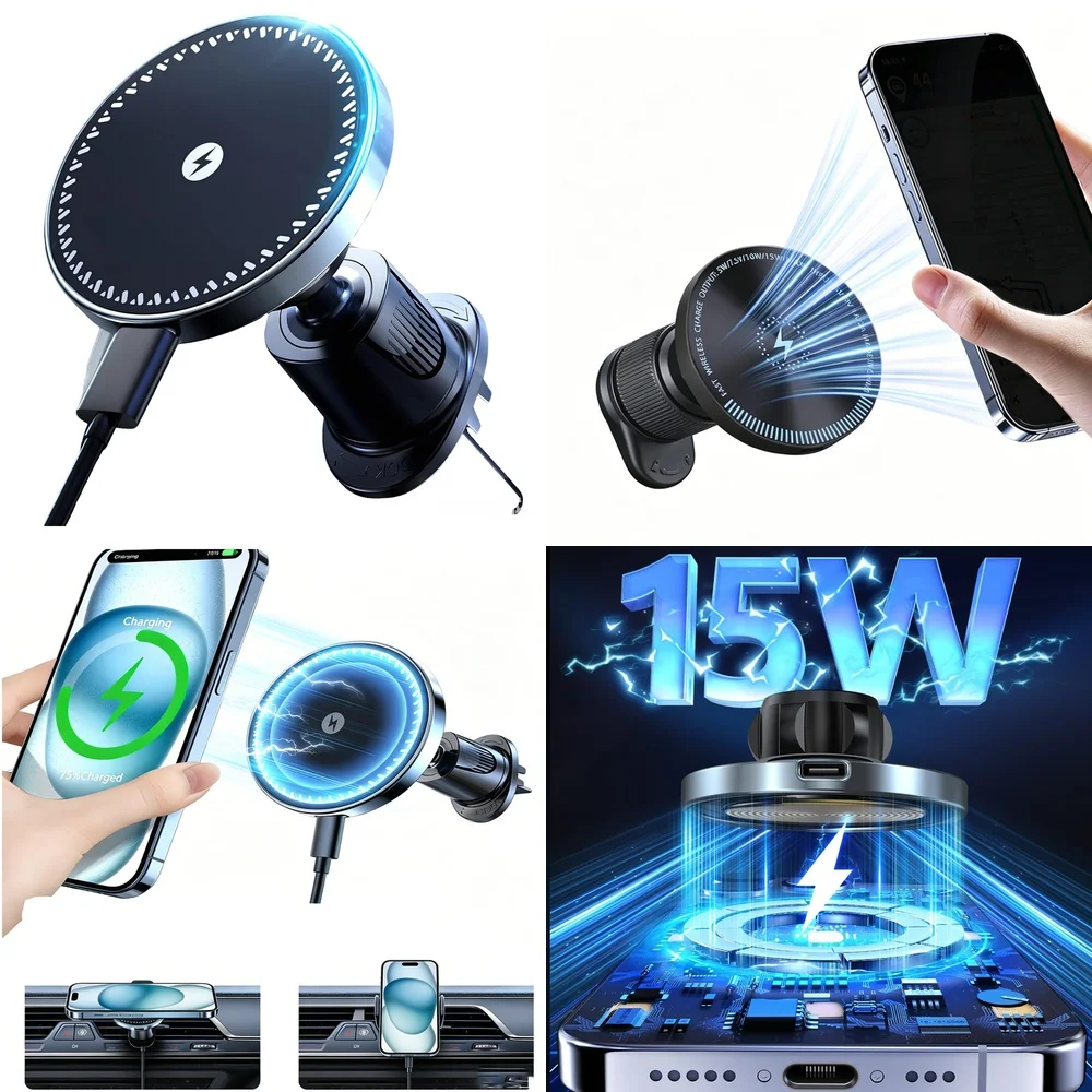 Consumer Electronics New Trending Fast Charging Magnetic Wireless Car Charger Air Vent Car Phone Holder Electronic Accessories