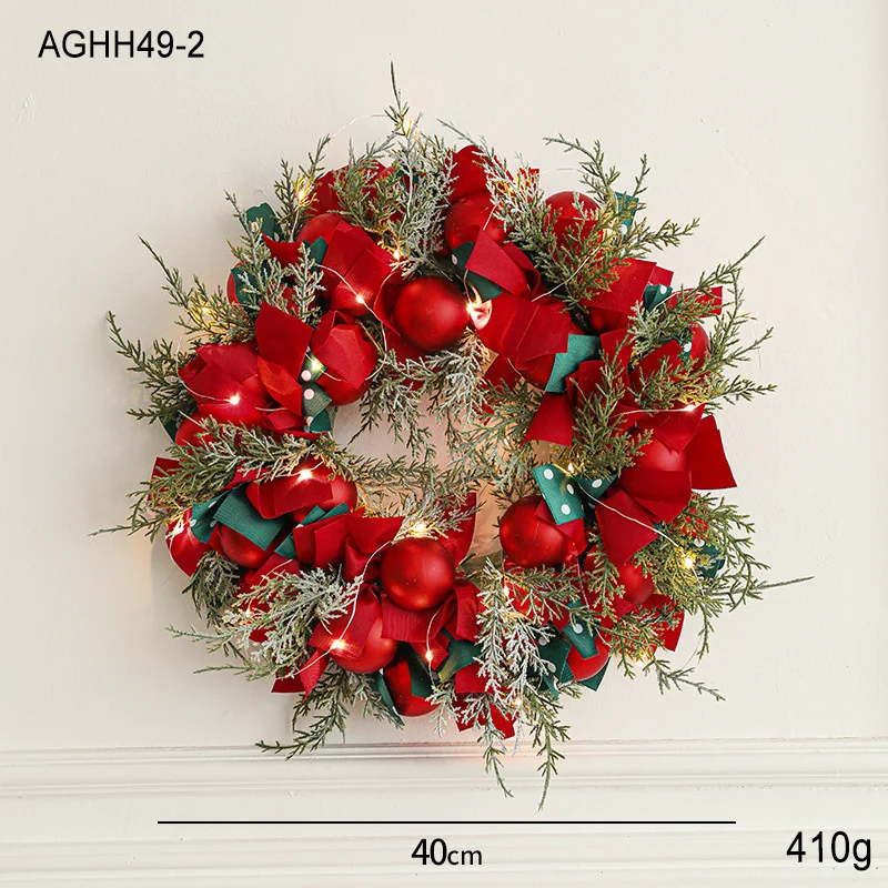 2024 40CM Christmas Wreath Luxury Package Door Hanging With Lamp Decoration Courtyard Hotel Atmosphere Decorations Gifts