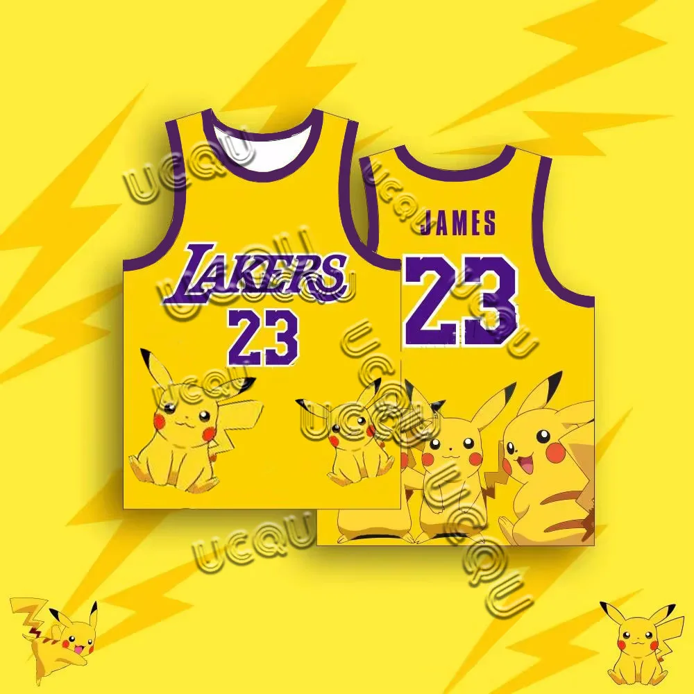 Summer New James Sleeveless Jersey Laker Men's T-Shirt Breathable Kid MINISO Pokemon Pikachu Children's Basketball Vest