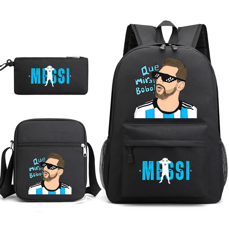 Mochila Escolar do Estudante, Mochila Jovem, Bolsa de Ombro, Lápis Case, Modelo Preto, Adequado para Meninos e Meninas, 3 Pcs