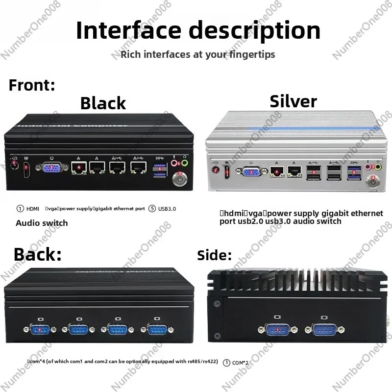 4 LAN Ports Multi COM Fanless Industrial Mini PC, Low Power RS232/485 for Vision CNC Machine Control