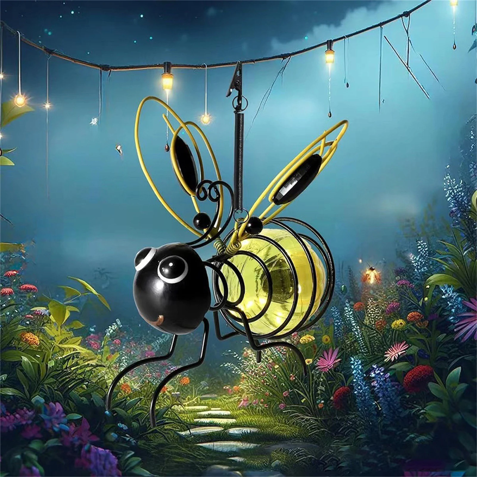 

Solar Powered Hanging s Ornaments Waterproof Metal Spring Porch Decor for Balcony Backyard Patio