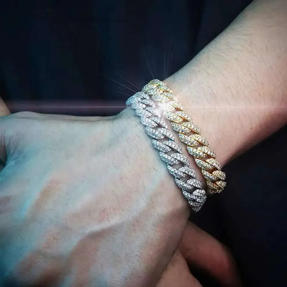 

Fashion Jewelry 18k Gold Plated 925 Silver Iced Out D/vvs Moissanite Men Bracelet Bling Cuban Link Chain