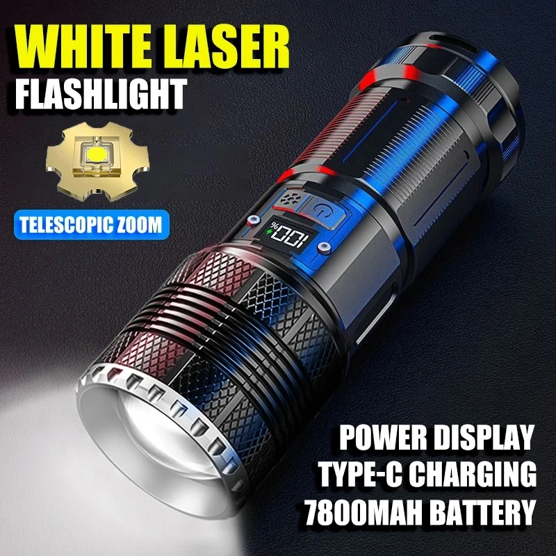 Portable High Power 80W LED Flashlights 7800mah Built-in Battery Type-C Charging Tactical Torch Camping Emergency Spotlights