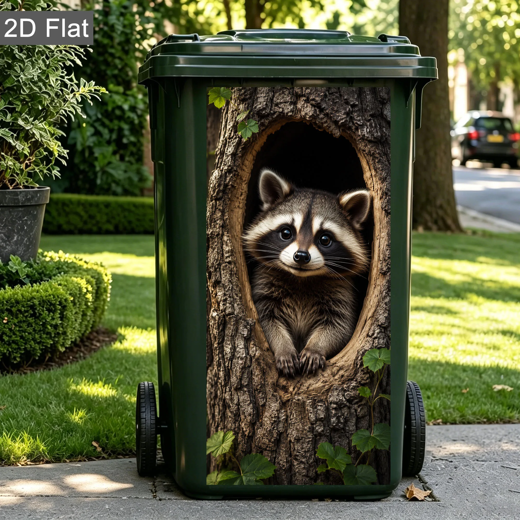 7 Stile Aufkleber mit spähenden Waschbären für Mülltonnen, lustiges 2D-Design, wasserdichter Outdoor-Aufkleber für Abfallbehälter am Straßenrand
