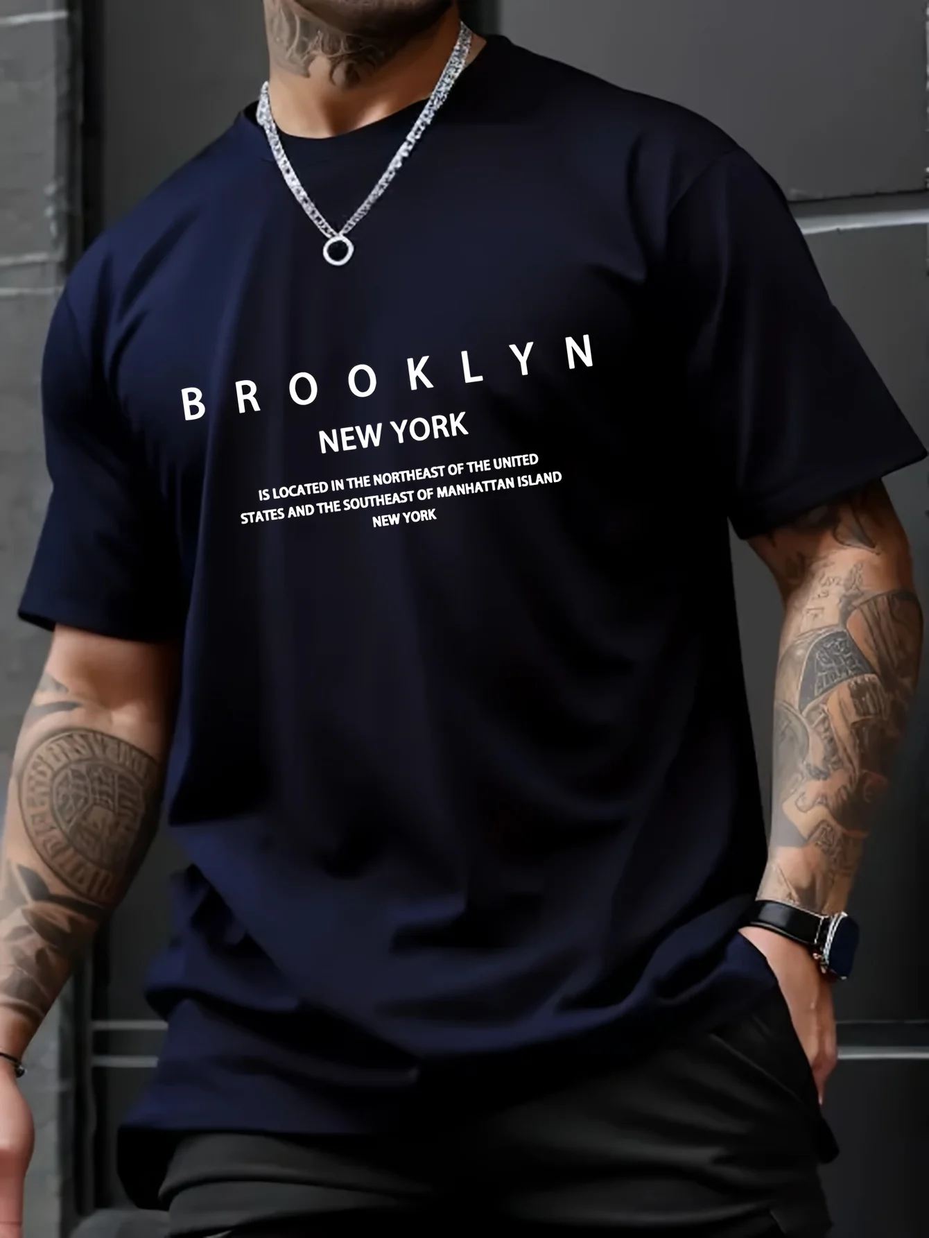 Summer men\'s 100% pure cotton casual loose plus size Brooklyn print comfortable sports round neck short sleeved T-shirt top