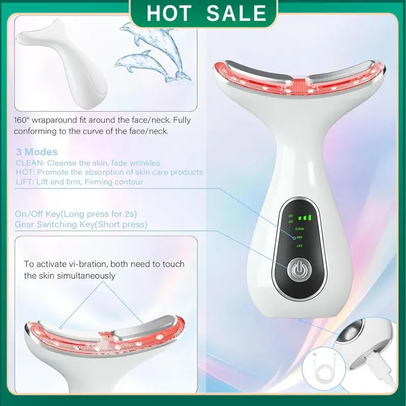 Entrega de 24 horas para el masajeador facial de 7 colores del dispositivo de estiramiento facial para cara y cuello con 113 °   F Funcionalidad de vibración y limpieza Wa