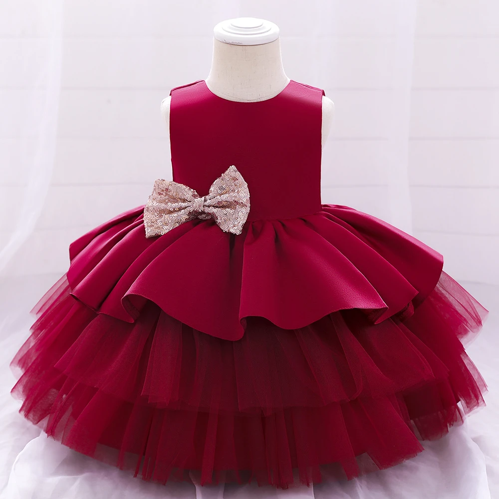 Fluffy Toddler Big Bow Baby Baptism Dress for Girls Children Clothe 1 Years Birthday Party Wedding Princess Dresses Evening Gown