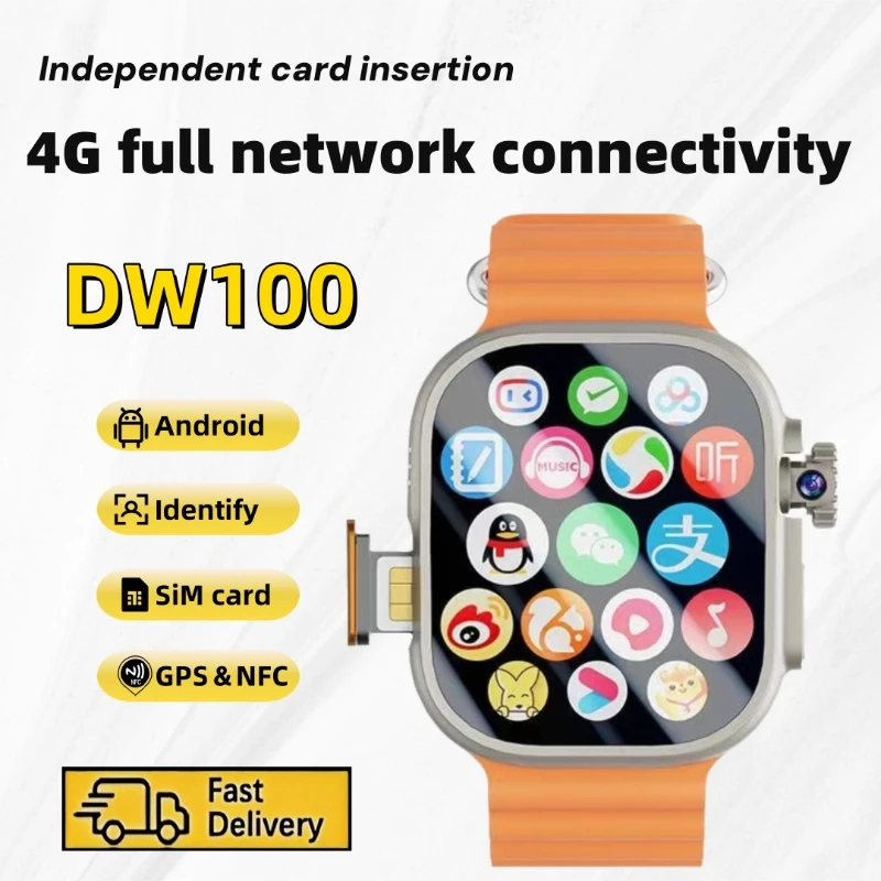 

Новые умные часы DW100 с системой Android 10.0 180 ° Мужские умные часы Amoled 490*580 с вращающейся камерой, Bluetooth, GPS, WIFI, 2,29 дюйма