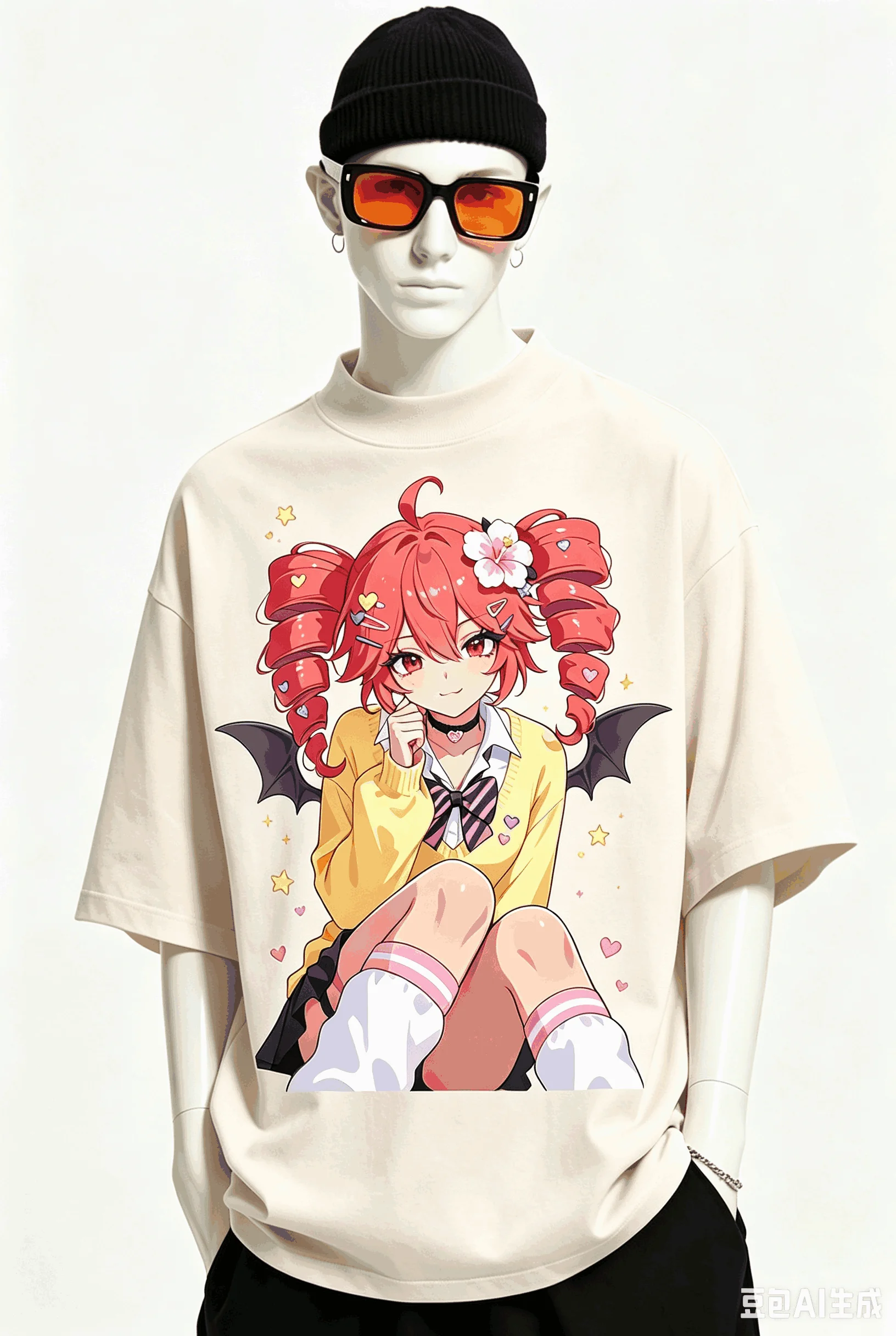 Kasane Teto Übergroßes Unisex-T-Shirt mit Grafikdruck und Rundhalsausschnitt für Männer und Frauen, hochwertige Y2k-Kurzarm-Streetwear aus weicher Baumwolle – Detail 11