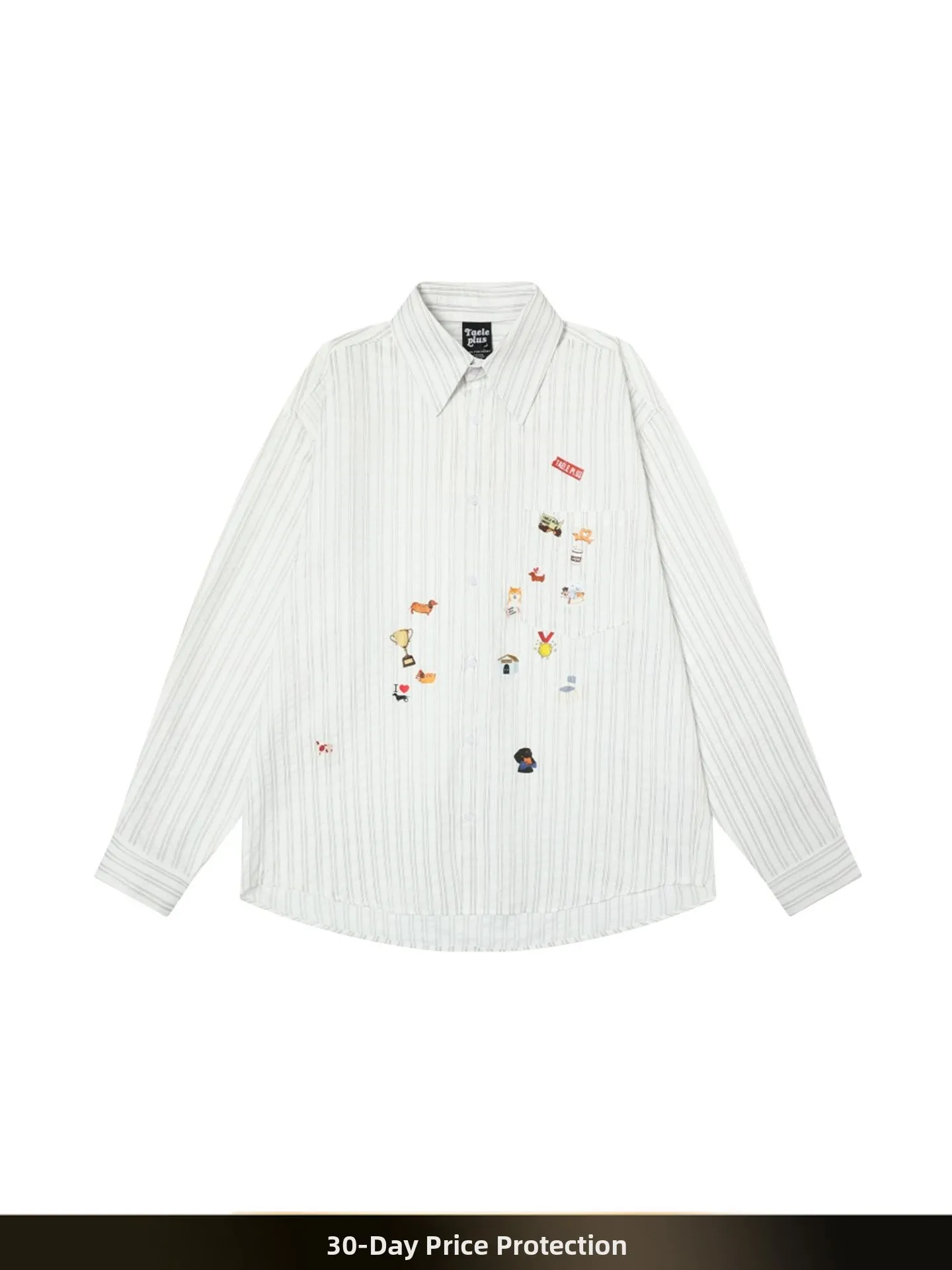 

Nted American Retro Fun Dog Print Striped Men's irt Autumn Casual Lazy Sle Couple's irt Jaet Loose Fit Polyester Cott...