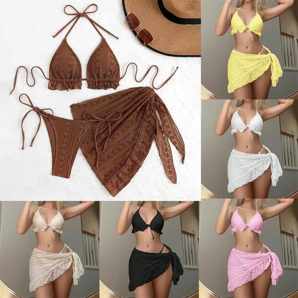 Hanging Neck Bikini Three Piece Swimsuit For Pool Party L 81cm Bust Brand New Condition For Female Moderate Elasticity