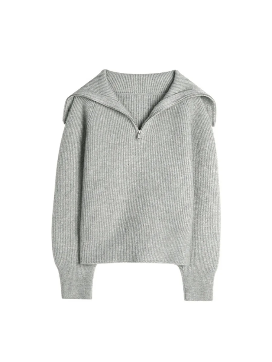 

Теплый вязаный свитер на молнии с воротником для женщин, повседневный свободный крой, осень-зима, удобный мягкий полиэстер, смесь