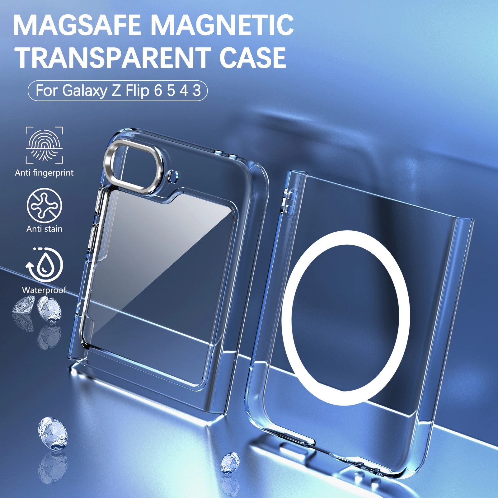 For Samsung Galaxy Z Flip 6 5 4 3 Magsafe Magnetic Transparent Phone Case for Galaxy Z Flip6 Outer Screen Glass Protective Cover