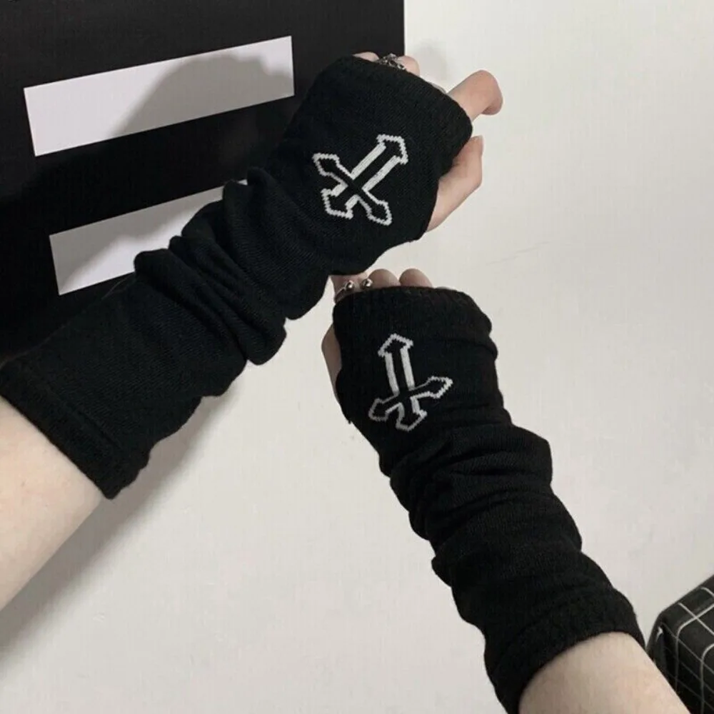 

Punk Grunge Cross Gloves New、 Neutral Black Long Sleeves Rock Ninja Sleeve Cosplay