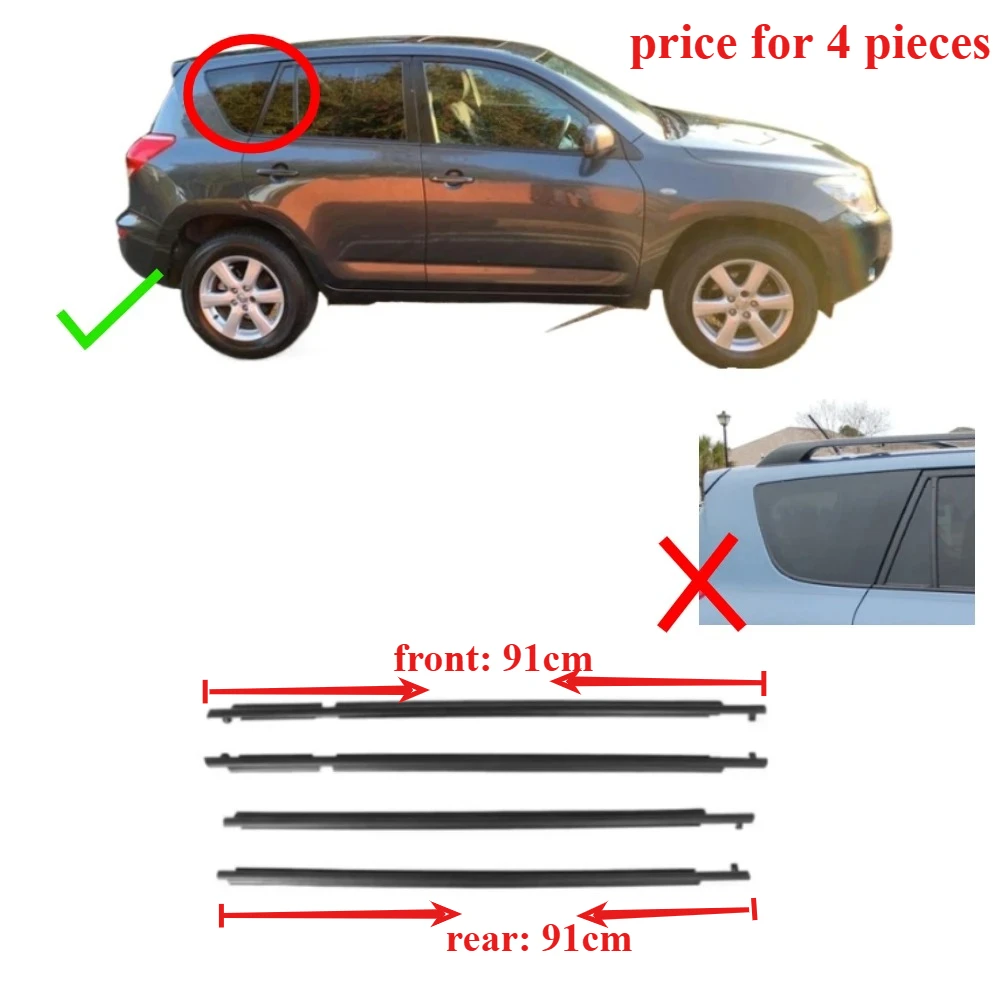 4 Pcs 91cm Windows Rubber Outside for Toyota RAV4 2008-2012 Glass Protector Weather Strip for RAV-4 Glass Laminate 75721-42020